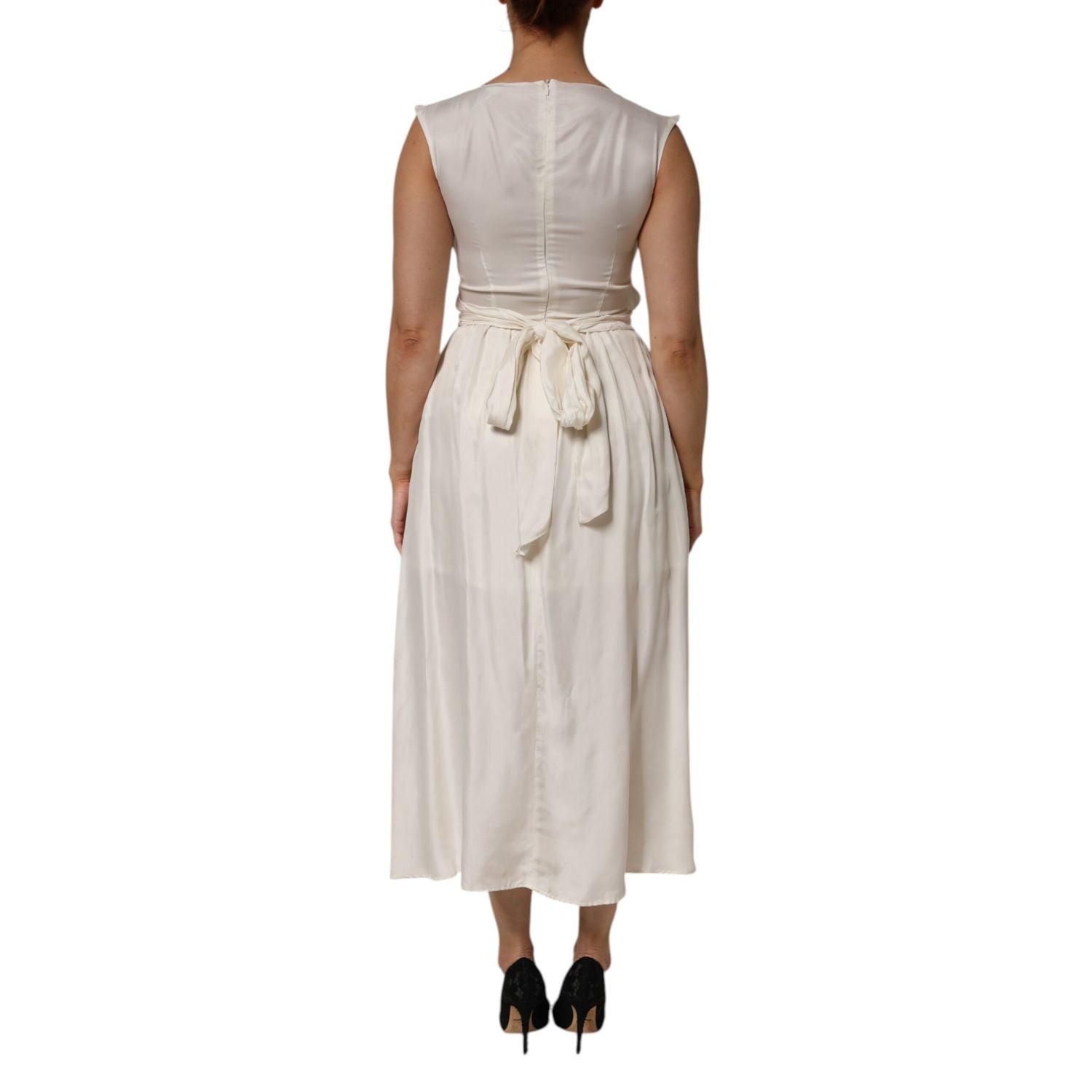 L'Autre Chose Ivory White Sleeveless Maxi Cupro Viscose Dress