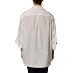 Dolce & Gabbana White Silk Collared 3/4 Sleeves Blouse Top