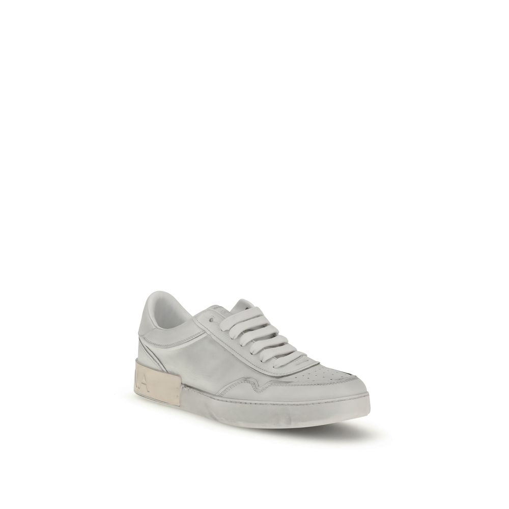 Dolce & Gabbana White Calf Leather Bos Taurus Low Top Sneakers