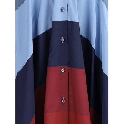 Close-up of Sara Roka Multicolor Polyester Casual Dress with geometric color block pattern and button details.