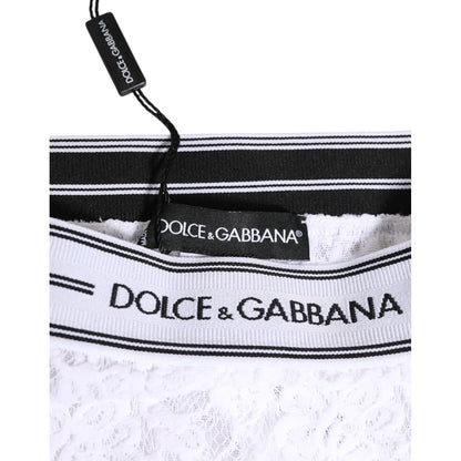 Dolce & Gabbana White Lace Slip Brief Logo Waistband Underwear