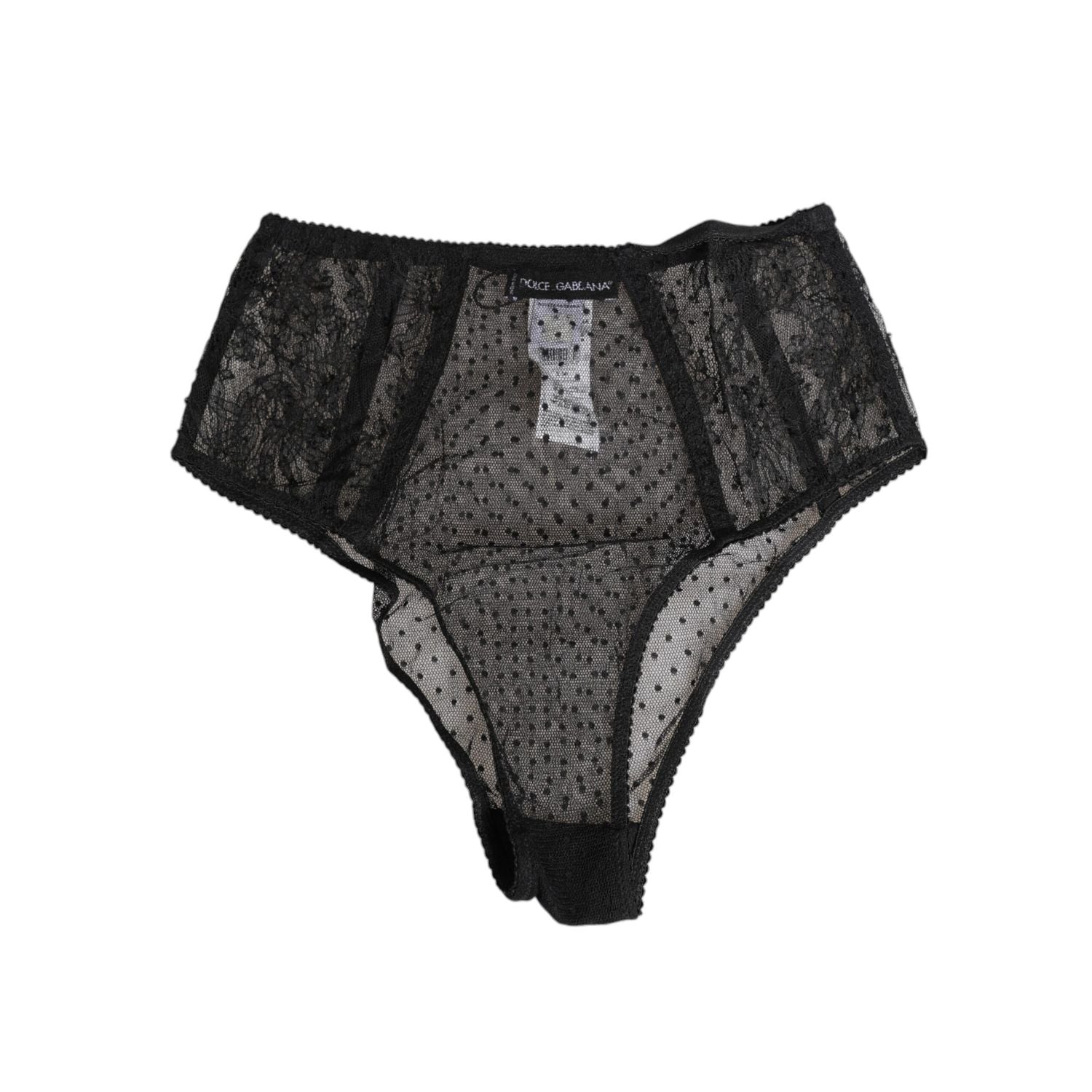 Dolce & Gabbana Black Lace Polka Dot Mesh High Waist Underwear