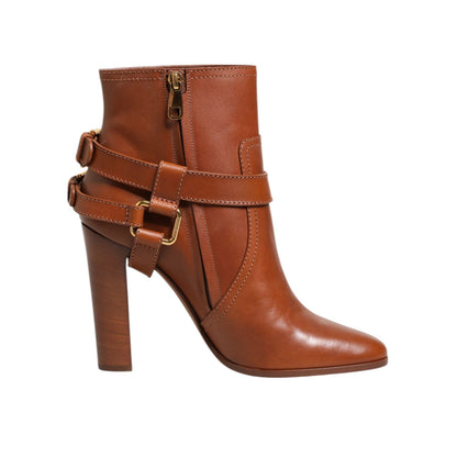 Dolce & Gabbana Brown Leather DG Logo Buckle Ankle Boots Shoes