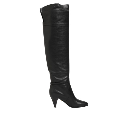 Dolce & Gabbana Black Leather Over-The-Knee DG Boots  Shoes