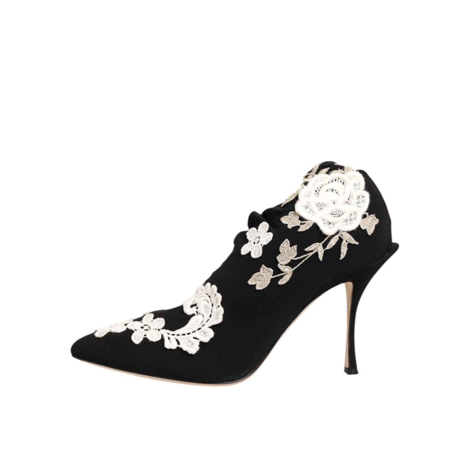 Dolce & Gabbana Black White Embroidered Jersey Stiletto Boots Shoes