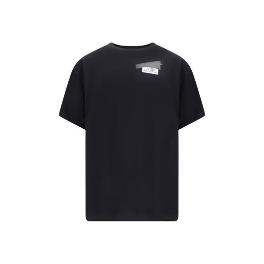 Back view of MM6 Black Cotton T-Shirt featuring a logo and ribbed crew neck, embodying minimal and contemporary design.