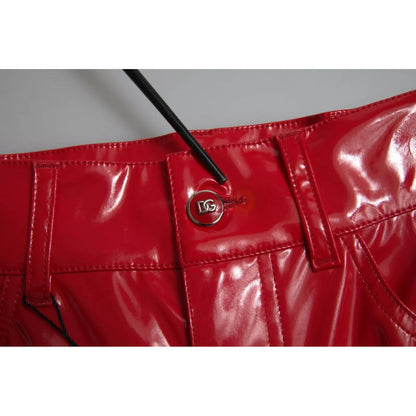 Dolce & Gabbana Red High Waist Skinny Trouser Shiny Pants