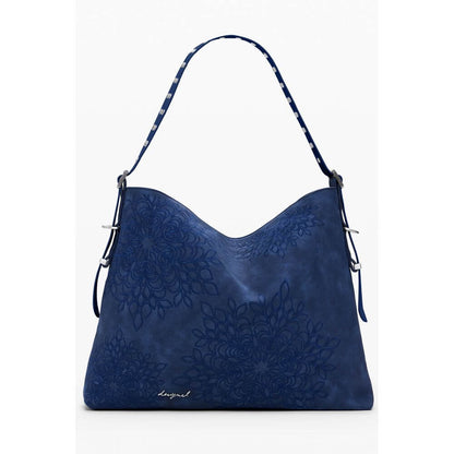 Desigual Blue Polyethylene Women Handbag with floral embroidery and adjustable strap.