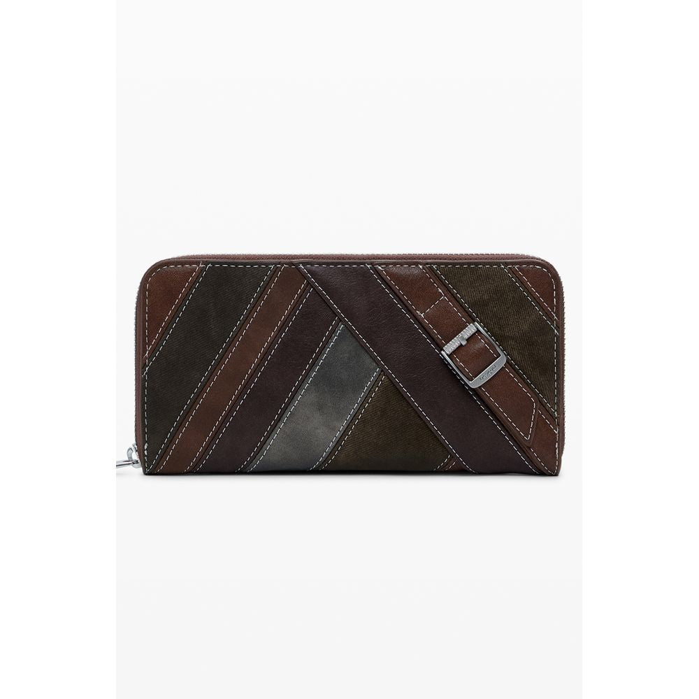 Desigual Brown Polyethylene Women Wallet featuring vibrant contrasting details and functional compartments.