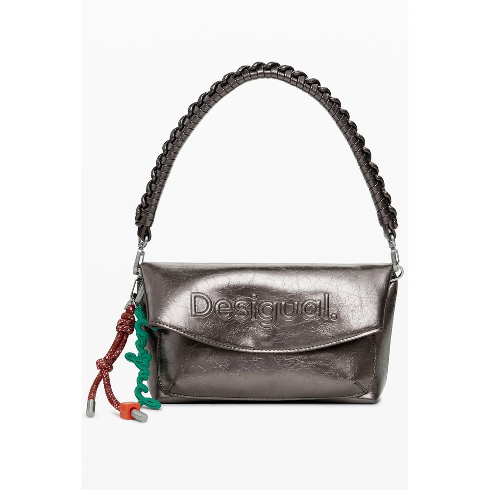 Desigual Bronze Polyethylene Women Handbag with removable handle, adjustable straps, and relief print logo.