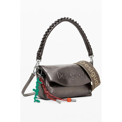 Desigual Bronze Polyethylene Women Handbag with adjustable straps and embossed logo, showcasing modern design and functionality.