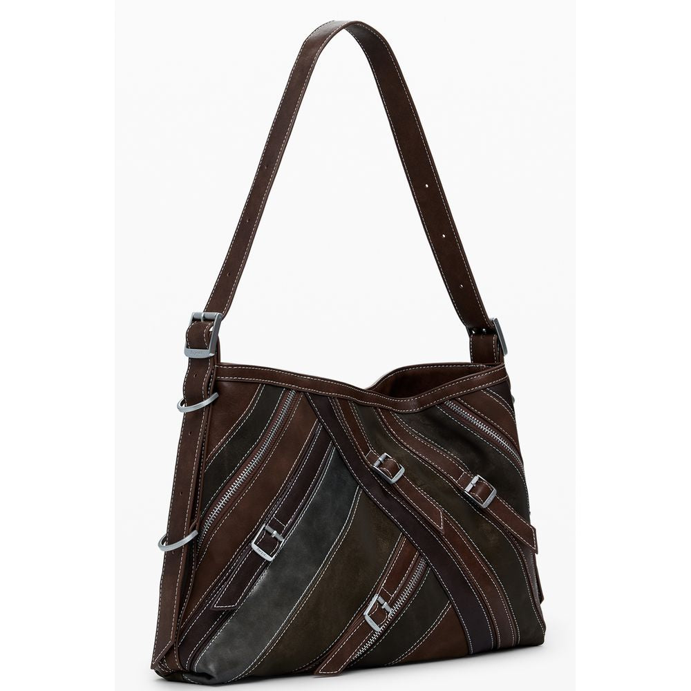 Desigual Brown Polyethylene Women Handbag with adjustable strap and stylish design.
