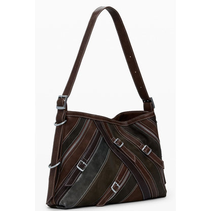 Desigual Brown Polyethylene Women Handbag with adjustable strap and stylish design.