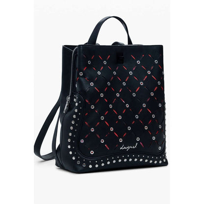 Desigual Black Polyethylene Women Backpack with studded design and adjustable straps, showcasing edgy fashion and practicality.