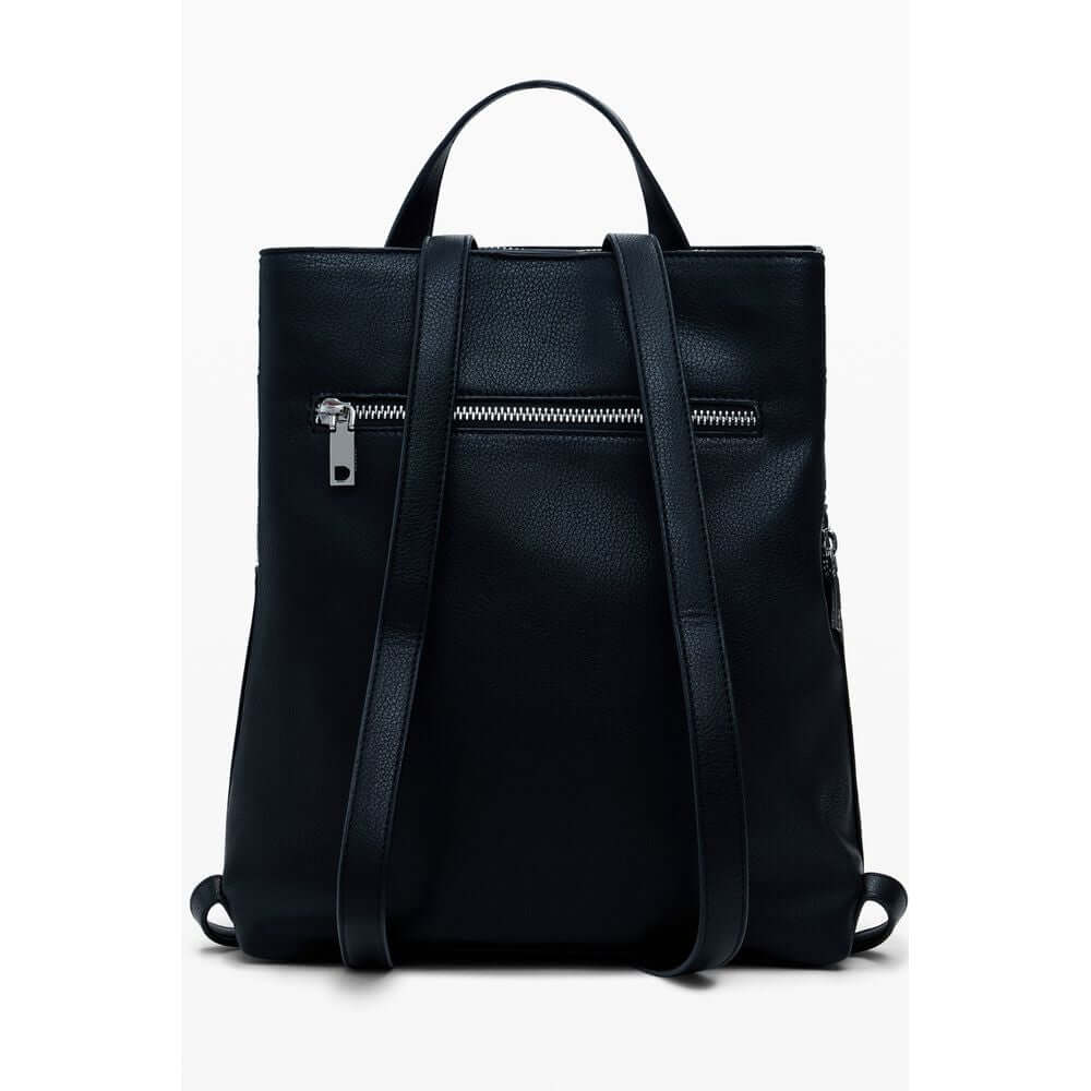 Desigual Black Polyethylene Women Backpack with adjustable straps and zipped pocket, front view