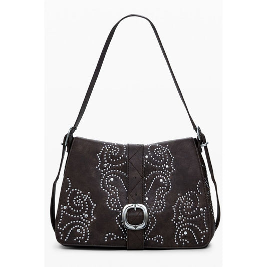Desigual Brown Polyethylene Women Handbag with chic studs and adjustable strap for stylish functionality.
