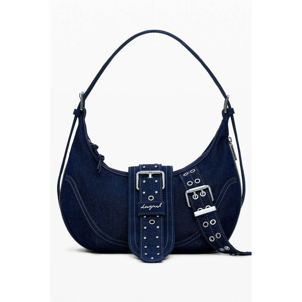 Desigual Blue Cotton Women Handbag with adjustable strap and internal pocket for stylish functionality.