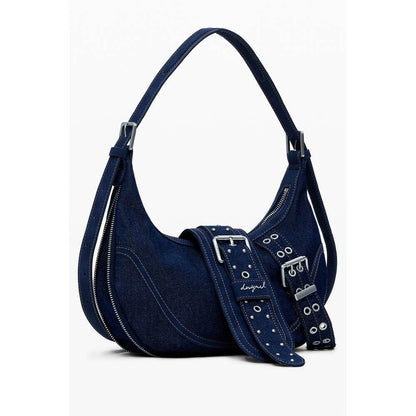 Desigual Blue Cotton Women Handbag with adjustable strap and internal pocket, showcasing functional elegance in vibrant blue.