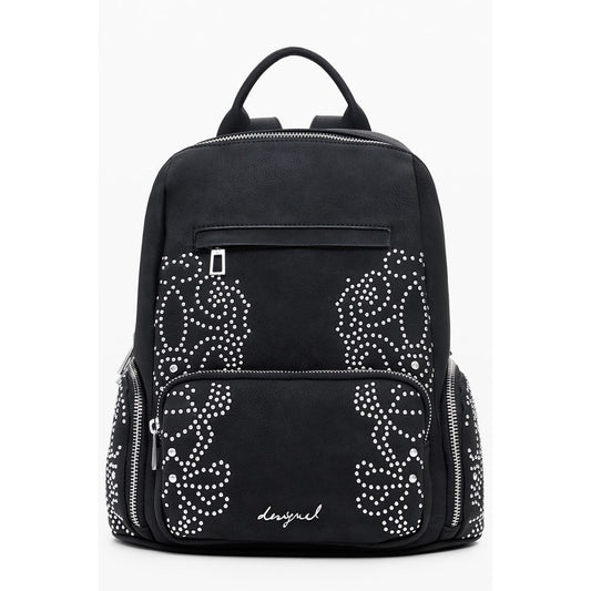 Desigual Black Polyethylene Women Backpack with studded details and zip closure