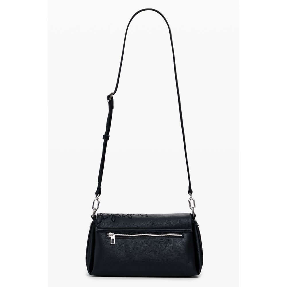 Desigual Black Polyethylene Women Handbag with embroidery and adjustable strap, exuding sophistication and artful design for modern use.