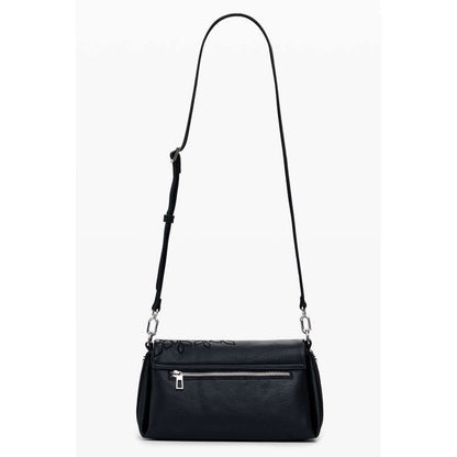 Desigual Black Polyethylene Women Handbag with embroidery and adjustable strap, exuding sophistication and artful design for modern use.