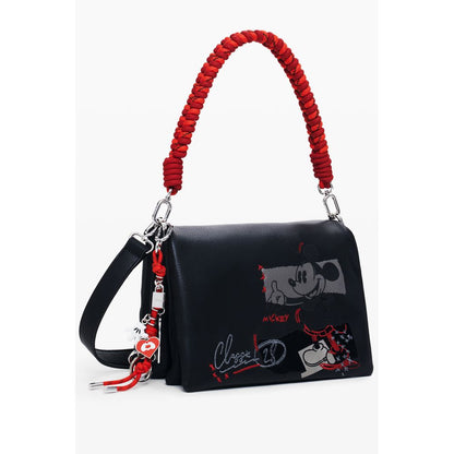 Desigual Black Polyethylene Women Handbag with Mickey print and red handle