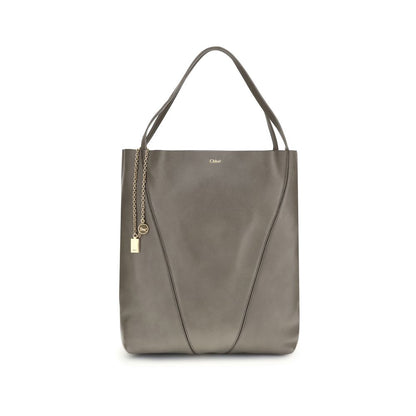 Chloé Gray Calf Leather Bos Taurus Shoulder Bag with minimalist design and hanging chain detail