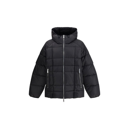 Dsquared² Black Polyamide Coat with hood, quilted design, zippered pockets, and drawstring, ideal for winter protection and style.