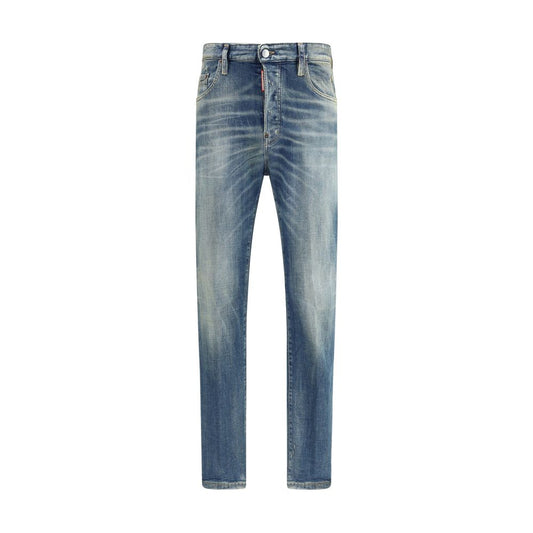Dsquared² Blue Cotton Slim Fit Jeans with classic five-pocket design and contrasting logo for an urban look.