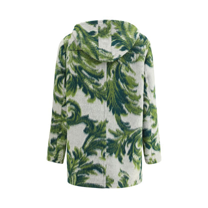 Etro Green Wool Coat with hood and toggle closure, made from patterned carded wool for a stylish and warm autumn-winter look.