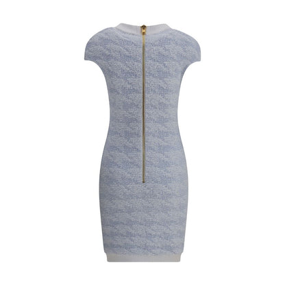 Back view of Balmain Light Blue Polyamide Casual Dress with zipper closure and ribbed texture, perfect for any occasion.