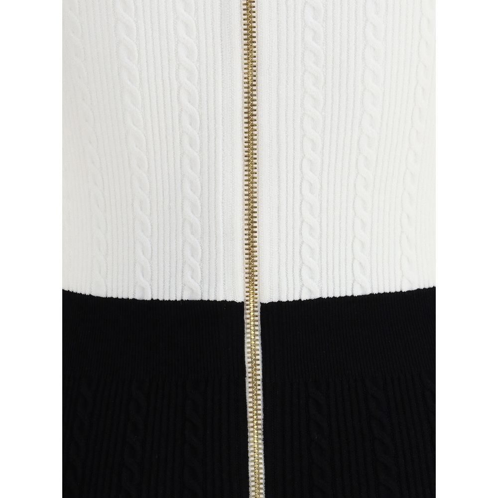 Close-up of Braided Pattern and gold zipper on Balmain Multicolor Viscose Casual Dress, showcasing elegant knit texture and details.