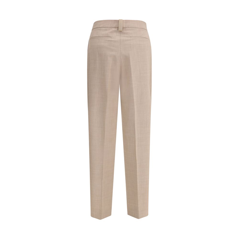 Back view of Fabiana Filippi Beige Fleece Wool Dress Pants showcasing elegant silhouette with dart detailing and welt pockets.