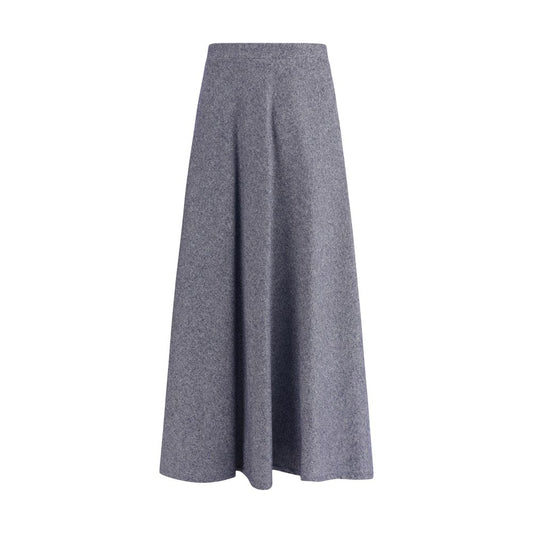 Sara Roka Blue Cotton Midi Skirt with flared silhouette and side zipper, made from denim-effect fabric, front welt pockets for elegance.