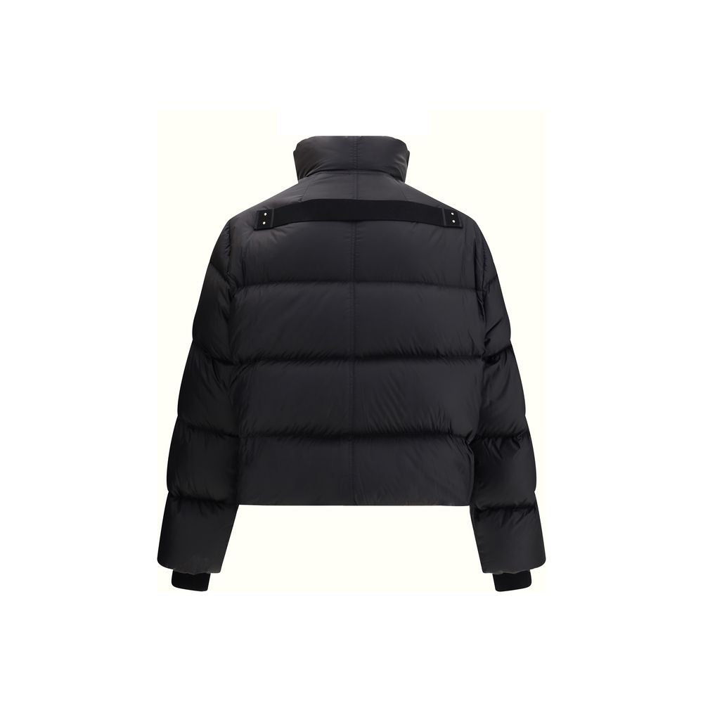 Rick Owens Black Polyamide Jackets And Coat featuring padded quilted design with high collar and ribbed fleece cuffs.