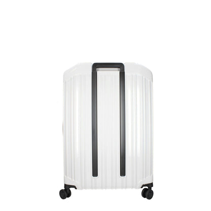 Piquadro Gray Polycarbonate Luggage And Travel with tsa closure, adjustable handle, and vintage effect, rear view.