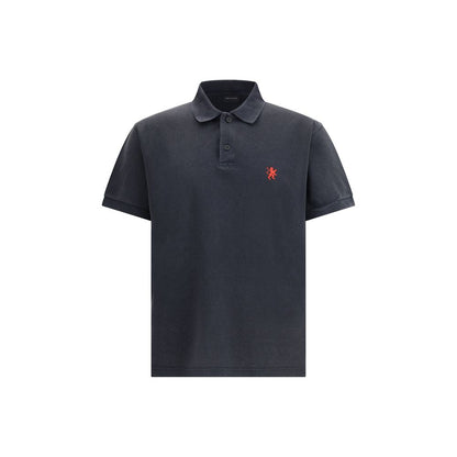 Balenciaga Black Cotton Polo Shirt with embroidered logo, classic collar, two-button closure, short sleeves, made in Portugal.