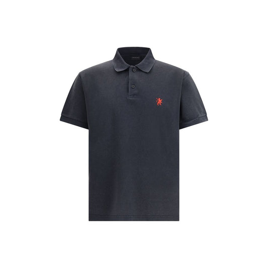 Balenciaga Black Cotton Polo Shirt with embroidered logo, classic collar, two-button closure, short sleeves, made in Portugal.