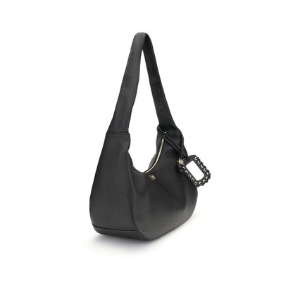 Ganni Black Recycled Polyester Shoulder Bag with gold-tone details and practical shoulder strap, showcasing a stylish and functional design.