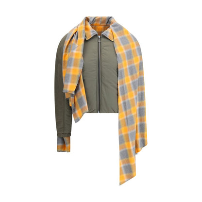 MARBELL Green Cotton Coat with plaid maxi scarf, quilted down, long sleeves, and front zip closure for AW25 season.