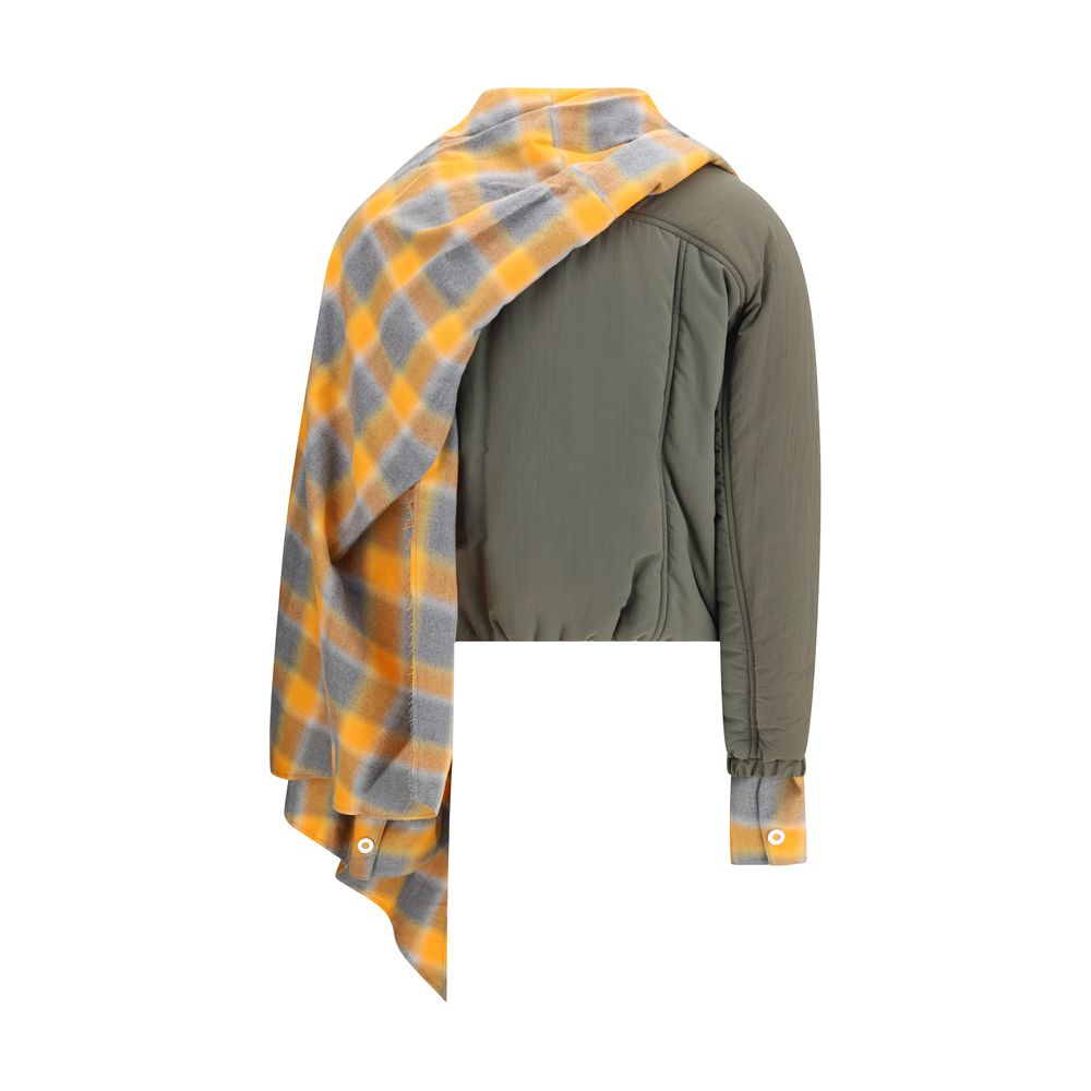 MARBELL Green Cotton Coat with plaid scarf, quilted down, and front zip, ideal for winter; stylish fashion for AW25, regular fit.