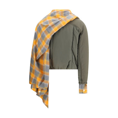 MARBELL Green Cotton Coat with plaid scarf, quilted down, and front zip, ideal for winter; stylish fashion for AW25, regular fit.