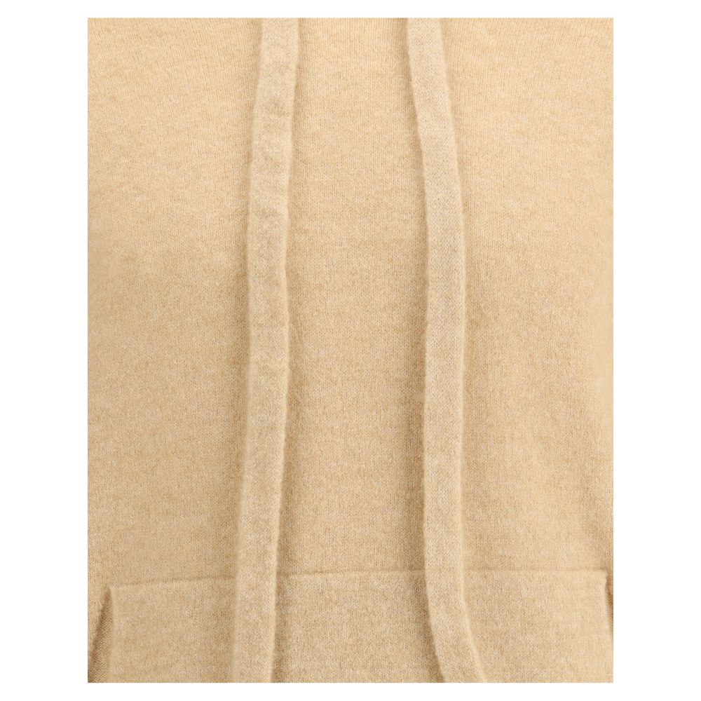 Close-up of Laneus Beige Cashmere Hoodie showing drawstring and soft texture.