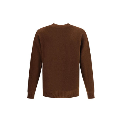 Laneus Brown Cashmere Cashmere Sweater with ribbed crew neck and dropped shoulders, offering comfort and sophistication.