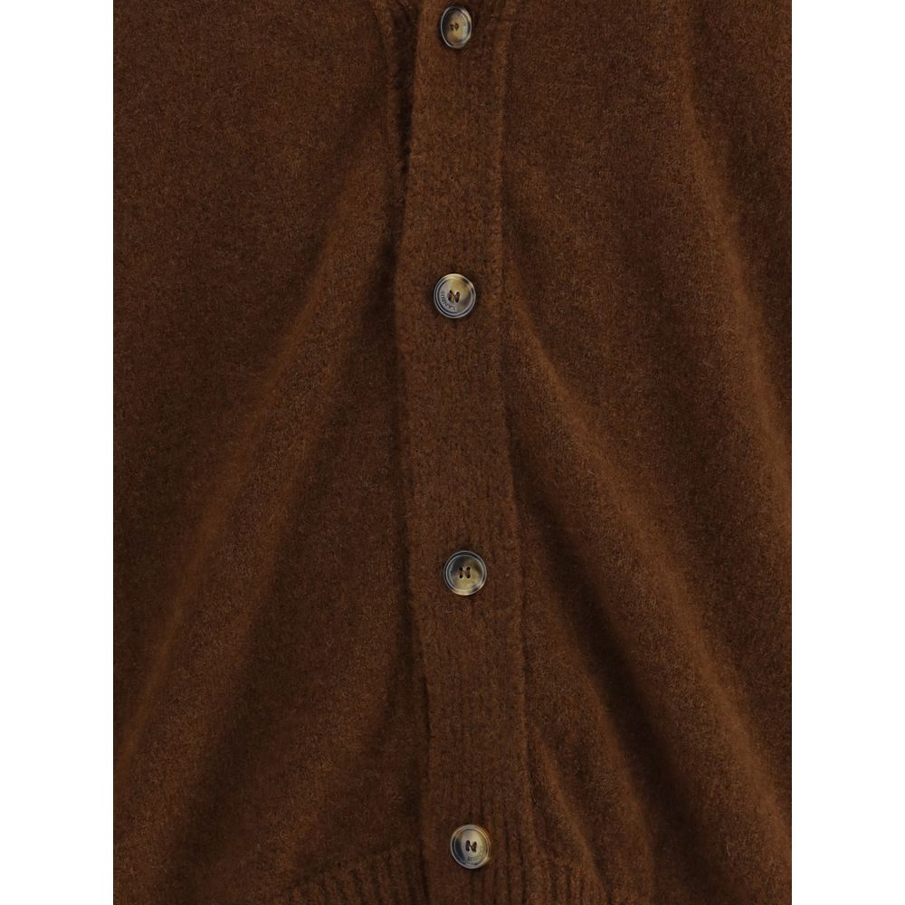 Laneus Brown Cashmere Cardigan with button closure and ribbed hem for a stylish, oversized look.