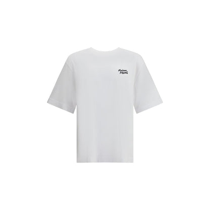 Maison Kitsuné White Cotton T-Shirt with contrast logo and ribbed crew neck, displaying the brand's signature style.