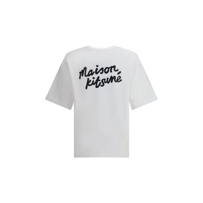 Maison Kitsuné White Cotton T-Shirt with contrasting logo on back, featuring a casual and contemporary design ideal for everyday wear.