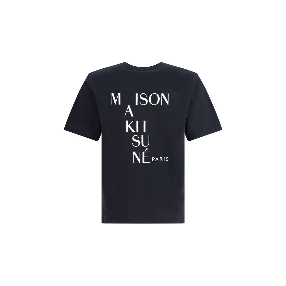 Maison Kitsuné Black Cotton T-Shirt with logo patch on back, ribbed crew neck, regular fit, versatile casual style garment.