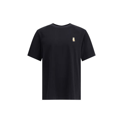 Maison Kitsuné Black Cotton T-Shirt with Standing Fox embroidery, short sleeves, and ribbed crew neck, offering comfort and iconic style.