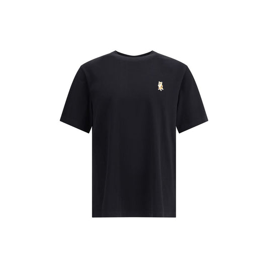 Maison Kitsuné Black Cotton T-Shirt with Standing Fox embroidery, short sleeves, and ribbed crew neck, offering comfort and iconic style.